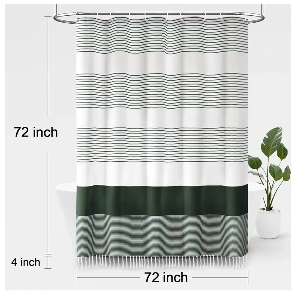 NWT awellife 72inx72in fabric shower curtain boho dark green stripe